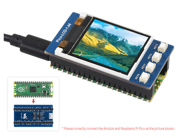 1.44inch LCD Display Module for Raspberry Pi Pico, 65K Colors, 128×128, SPI - 4