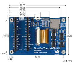 3.5inch Touch Display Module for Raspberry Pi Pico, 65K Colors, 480×320, SPI - 3