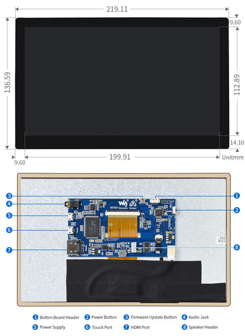 9 inç QLED Quantum Dot Ekran - Kapasitif Dokunmatik - 1280 × 720, G + G Sertleştirilmiş Cam Panel - 4