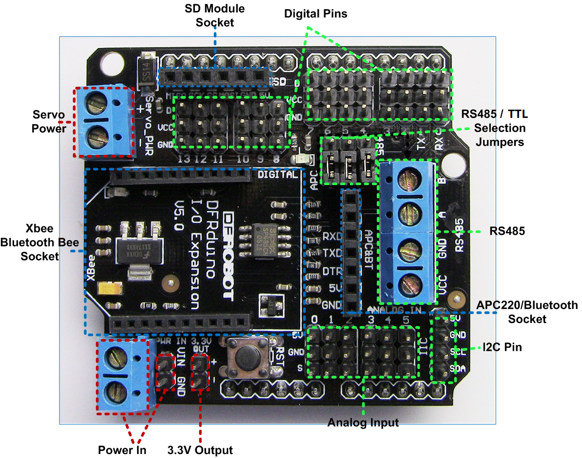 Xbee/Bluetooth/SRS485 RS485/APC220 I/O Sensor Erweiterung Schild V5.0 for Arduin 