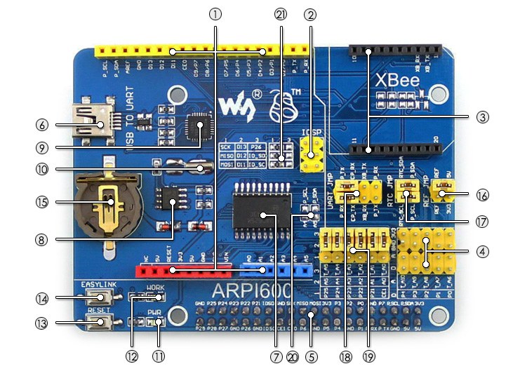 arpi600 raspberry pi a+/b+/2/3 arduino shield bileşenleri