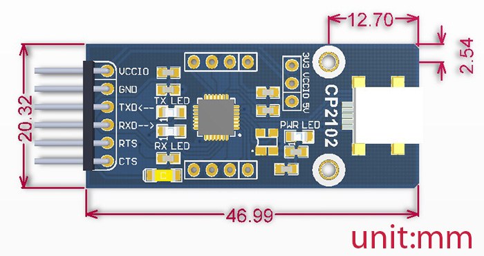 cp2102 usb uart dönüştürücü/programlayıcı boyutları