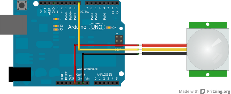 hc-sr501 ayarlanabilir ir hareket algılama sensörünün arduino ile kullanım şeması
