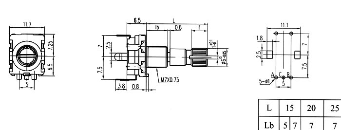 rotary encoder - ec11-1b-18t boyutları
