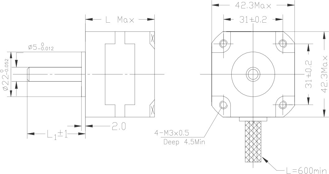 42BYGHW609 Stepper Motor Dimensions