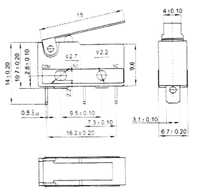 5A 250V micro switch dimensions