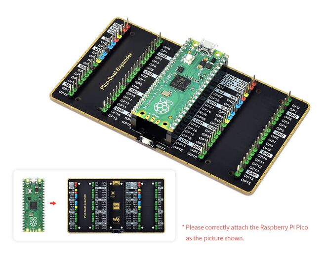 Dual GPIO Expander for Raspberry Pi Pico - Two Sets of Male Headers - 3
