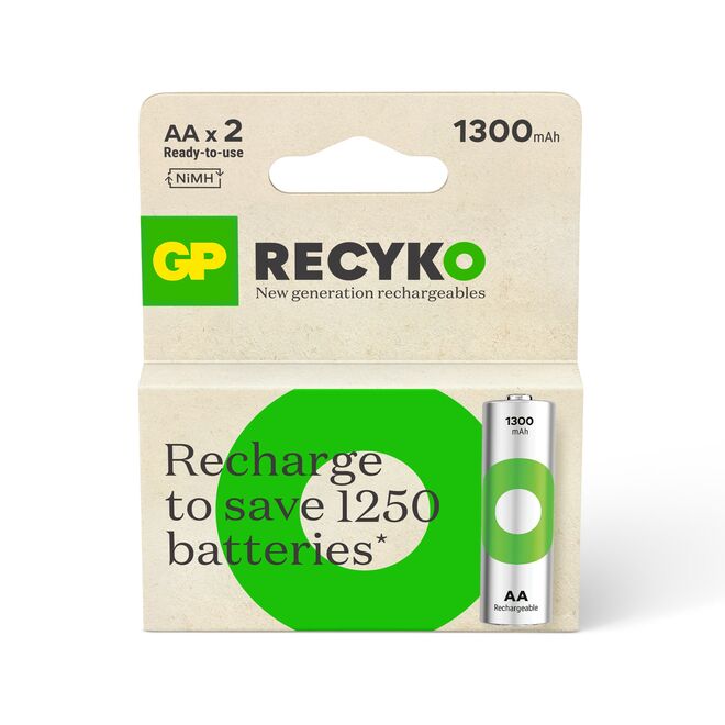 GP ReCyko 1300 mAh Rechargeable AA Battery - 2-Pack - 1