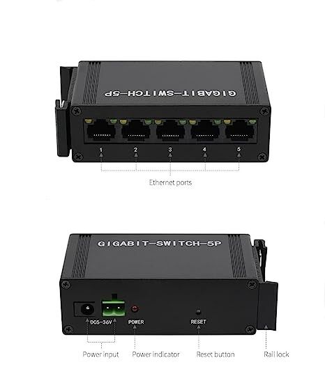 Industrial 5 Port Gigabit Ethernet Switch - DIN Rail Mounted - 4