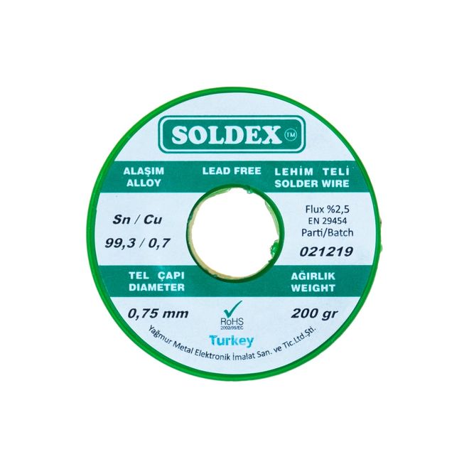 Soldex 0.75 mm 200 g Kurşunsuz Lehim Teli (%99,3 Sn / %0,7 Cu) - 3