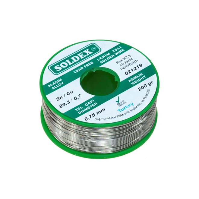 Soldex 0.75 mm 200 gr Leadless Soldering Wire (%99,3 Sn / %0,7 Cu) - 1